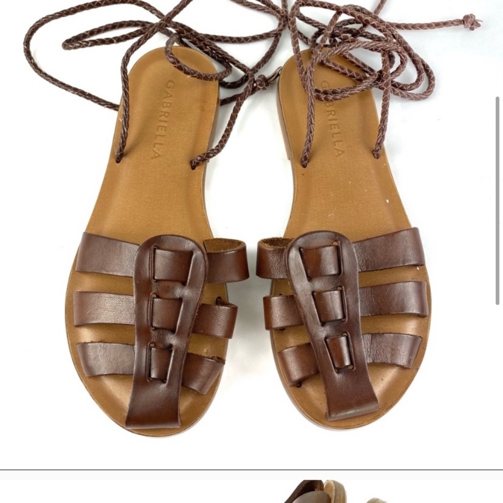 Gabriella Leather Lace Up Gladiator Slides Brown